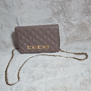 NWT Bebe Taupe Quilted Crossbody Bag with Gold Chain